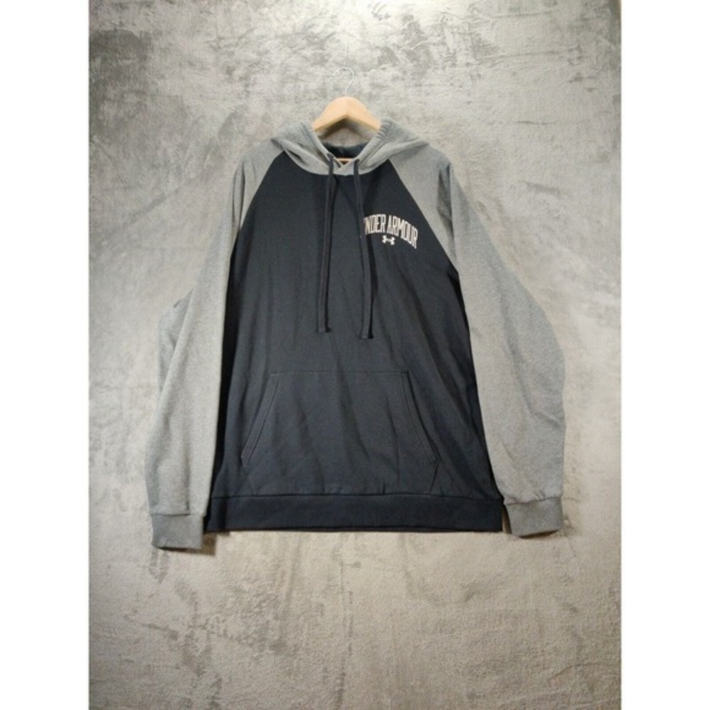 Under Armour hoodie Mens Small Black & Gray‎ Colorblock Wordmark Rival Fleece